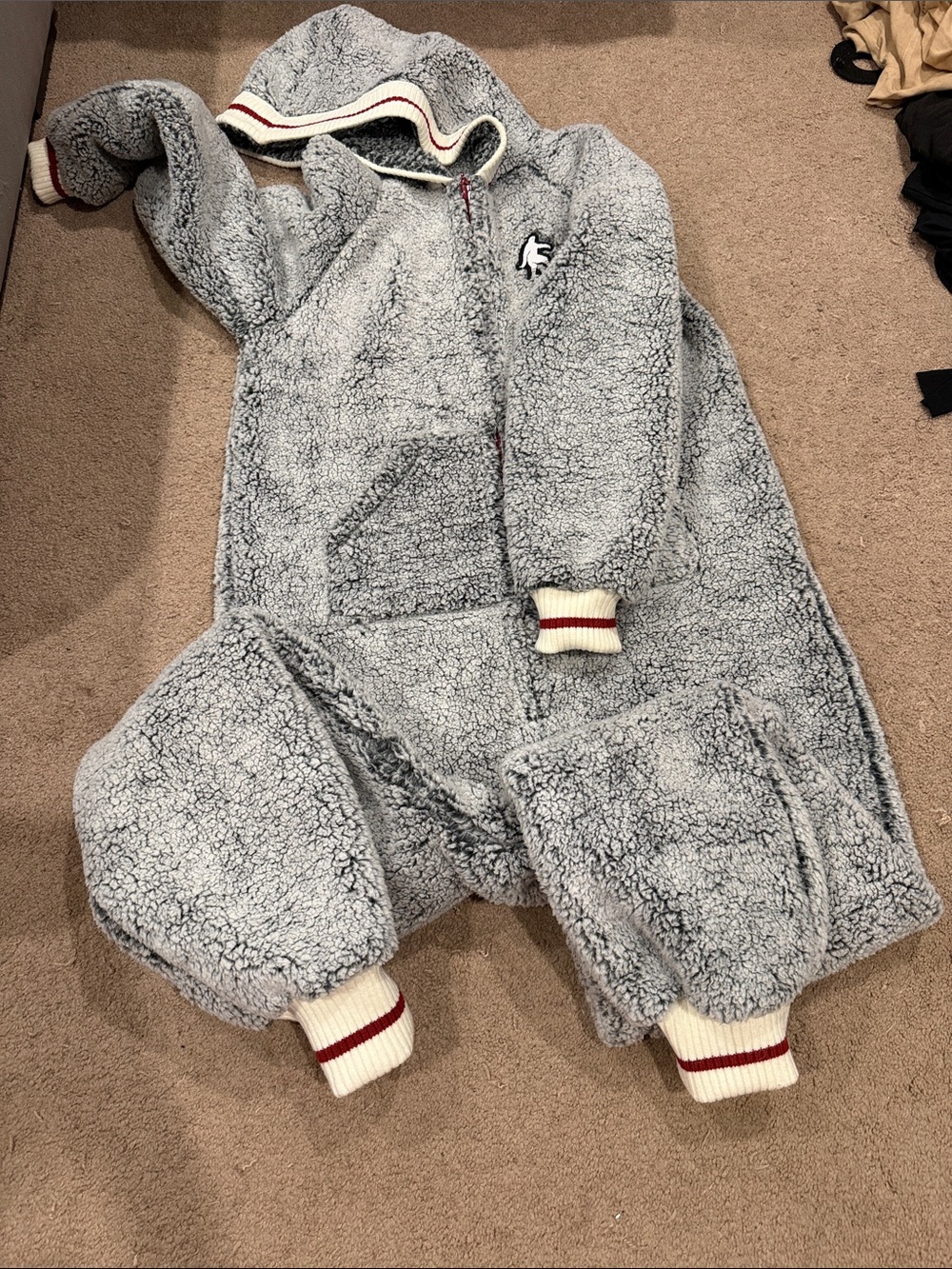 Pook Cozy Sherpa Adult Hooded Pajamas - Light Gray